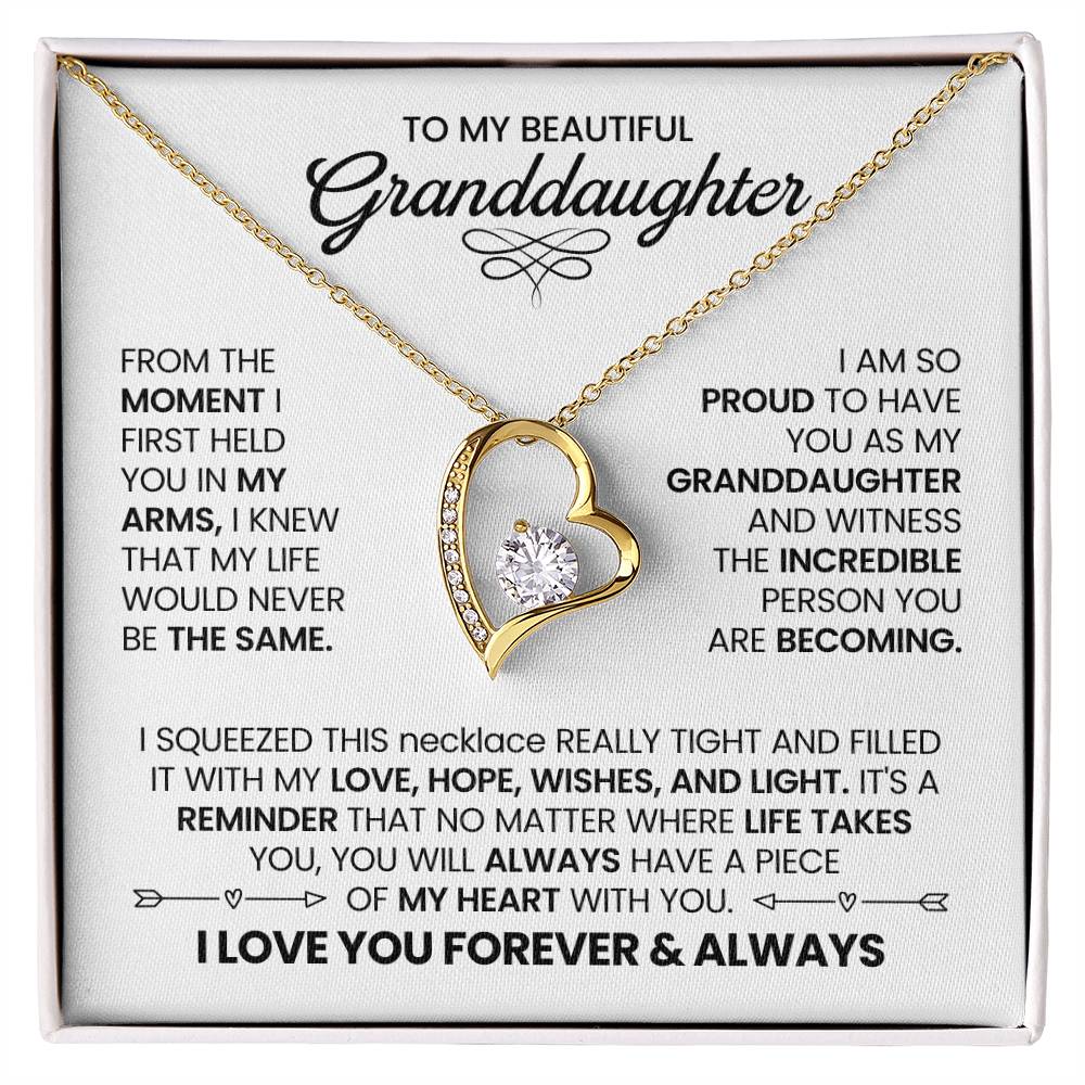 To my beautiful Granddaughter heart necklace