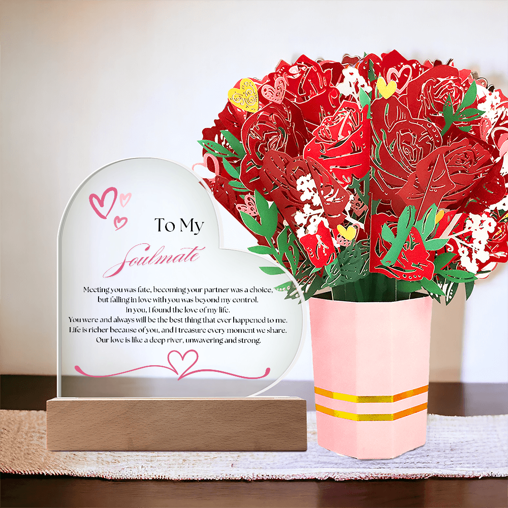 Soulmate LED Acrylic Heart with Paper Flowers