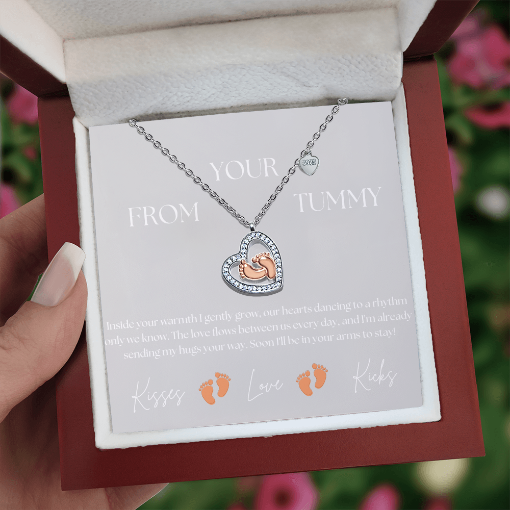 Mom to be necklace Pregnant Mom Baby feet heart necklace Pregnancy gifts baby shower maternity